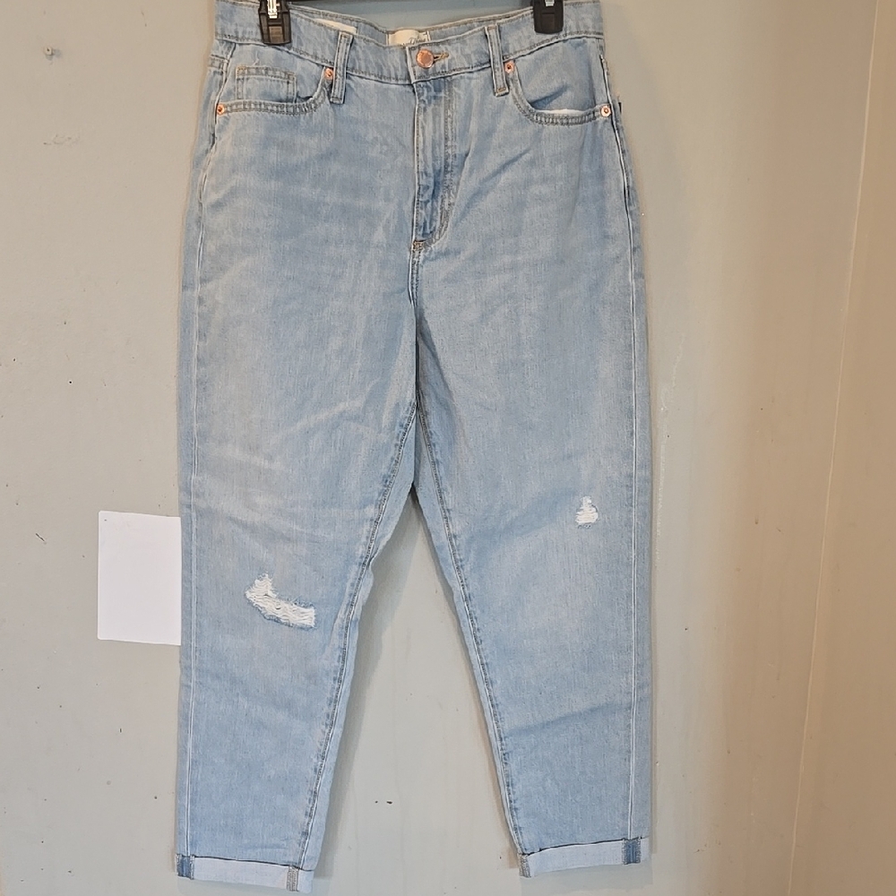 Light Wash Women's Distressed High-Rise Cotton Boyfriend Jeans Size 4